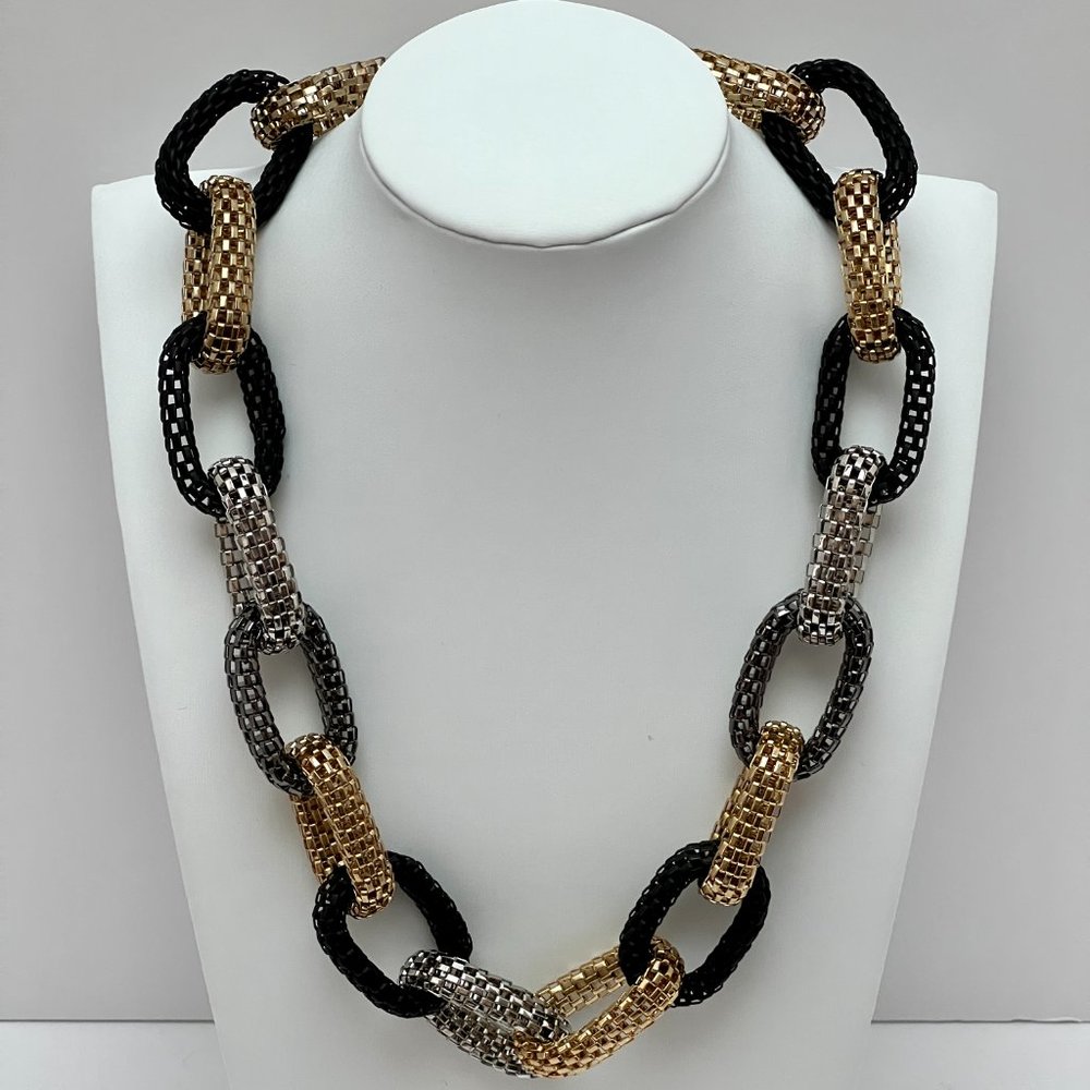 ❣️NEW❣️Debenhams Deco Rustic Mesh Oval Link Statement Collar Necklace Multi Tone - Picture 6 of 8